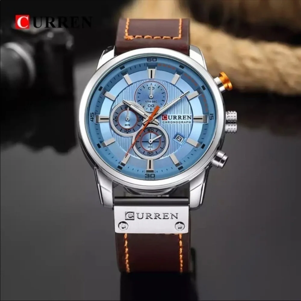 Curren Stainless Steel Men's Leather Analog Watch Designer - Picture 4 of 5